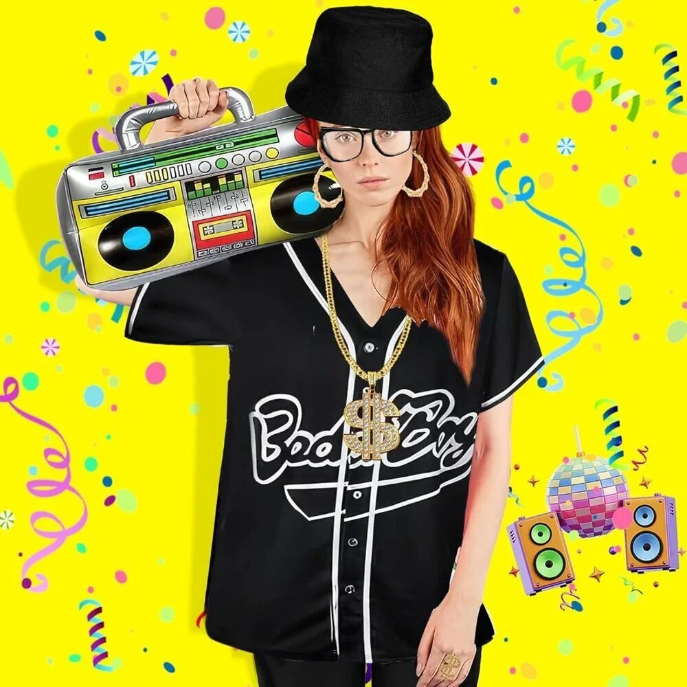 80s 90s Women Outfit 6PCS Hip Hop Costume Baseball Jersey Pants Accessories